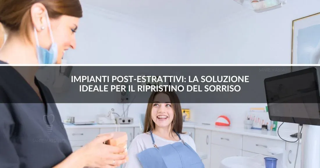 dentista-dentista-donna-con-paziente- Studio Dentistico Sante Vassallo- impianti post-estrattivi